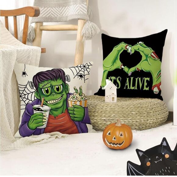 Halloween F.ran-Kens Tein Decorative Throw Pillow Covers 18 X 18 Set Of 4, - Picture 5 of 7